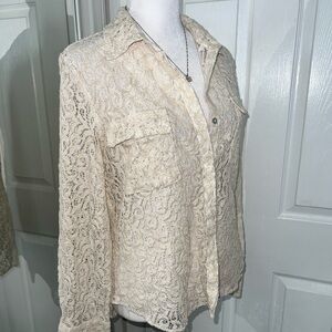 Gorgeous Vintage French Style Sheer Lace Blouse Size M